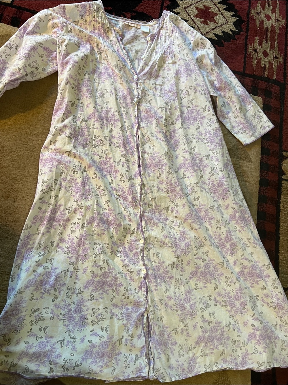 Vintage 90s Floral Lace Trim Dress/Nightgown La Cera